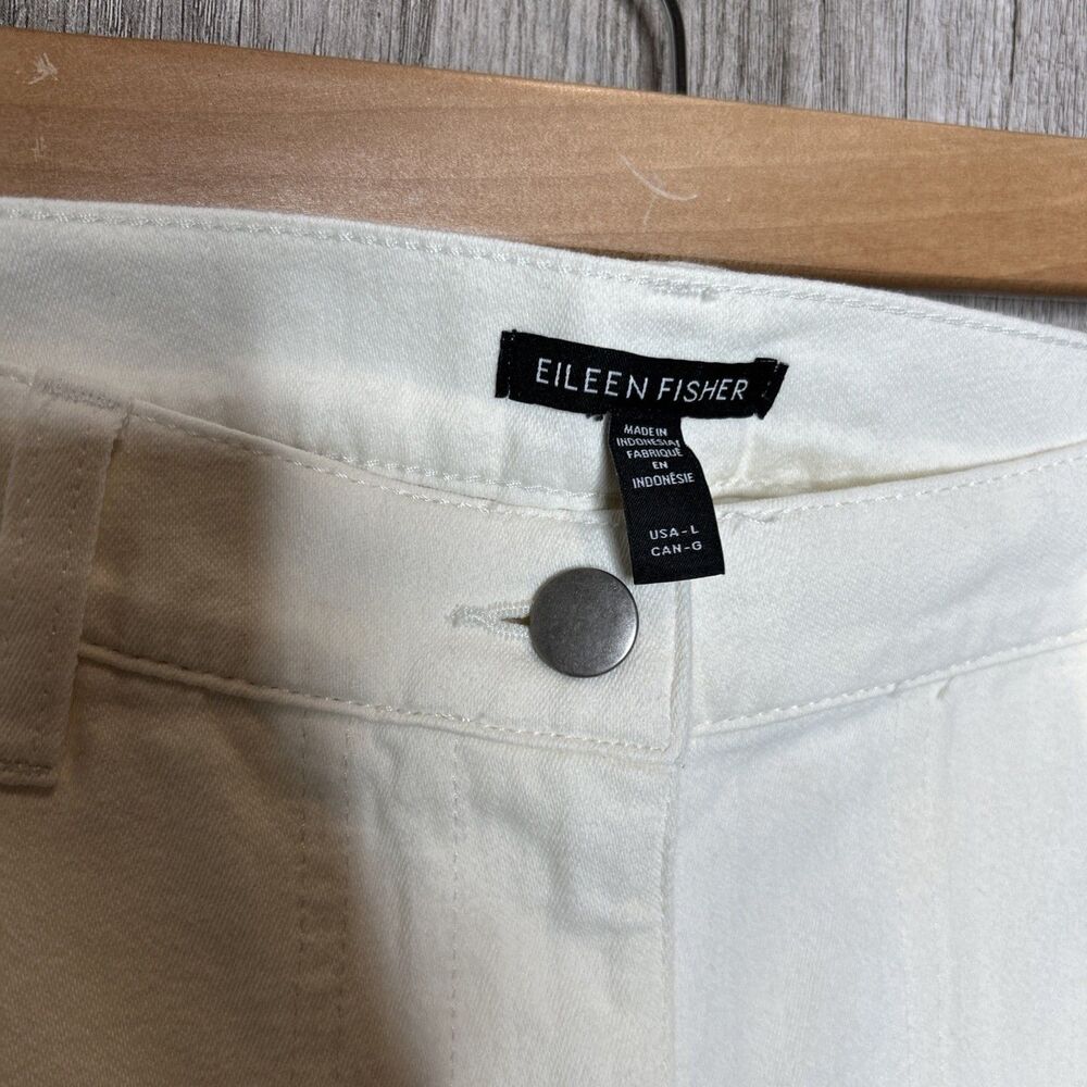 Eileen Fisher Cargo Pants Size L Organic Cotton Crepe Wide Leg Ivory Cream - Picture 3 of 7